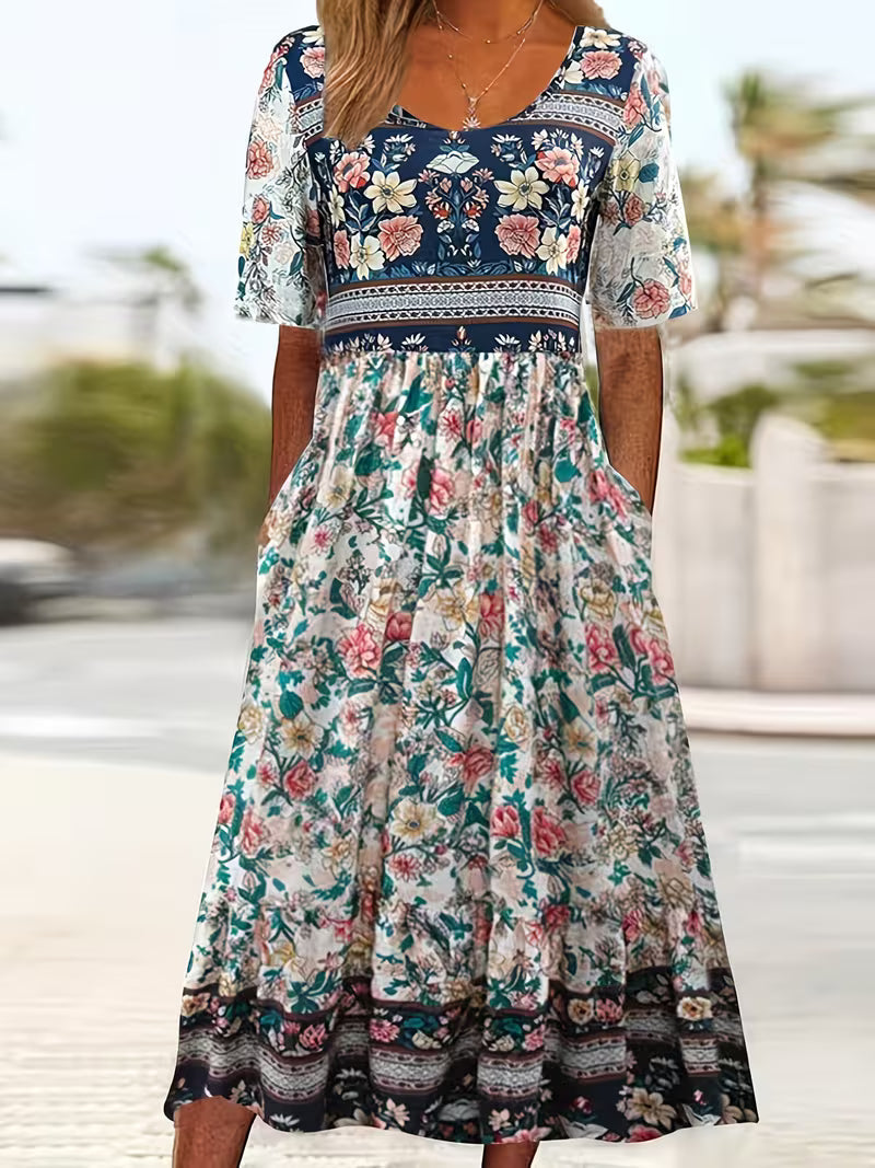 Lisan - Vestido midi con Estampado Floral y Cuello en V