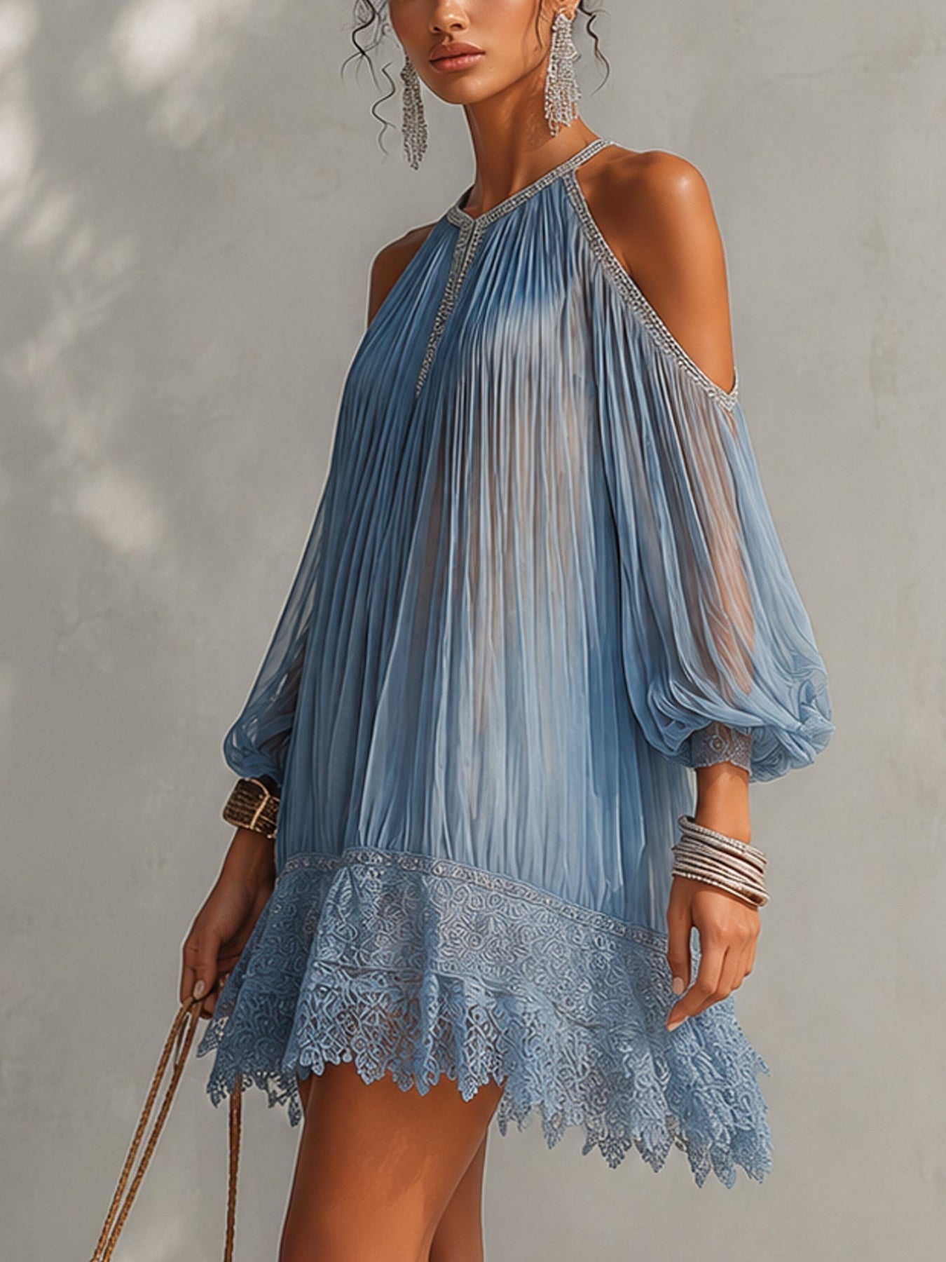 Viyana | Vestido Mini Plisado Con Hombros Descubiertos