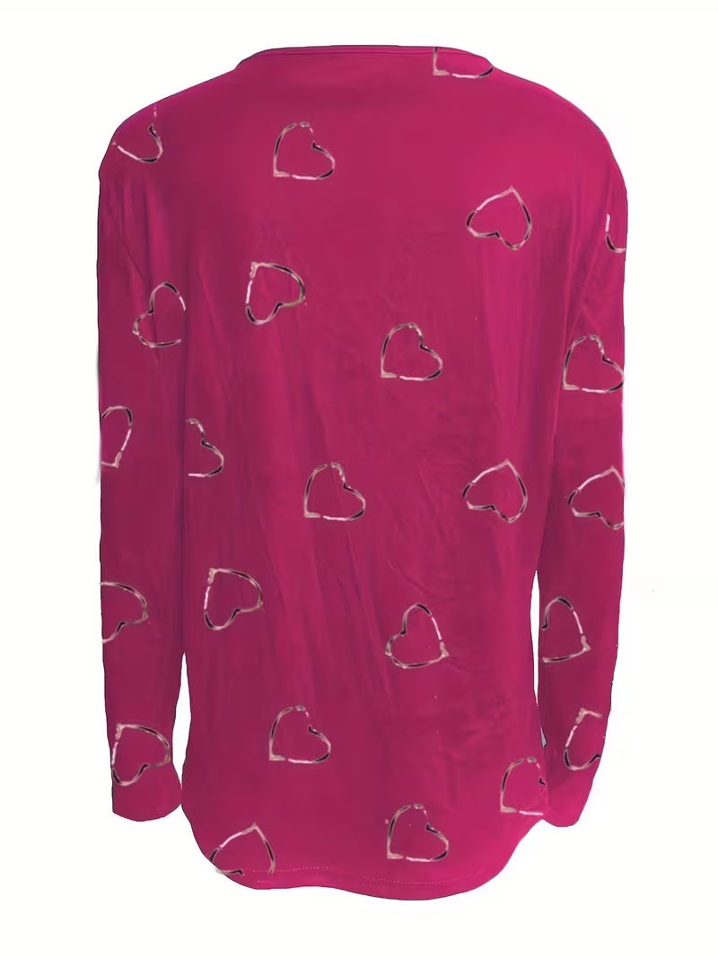 Romisha | Camiseta De Manga Larga Con Cuello Con Cremallera y Estampado De Corazones
