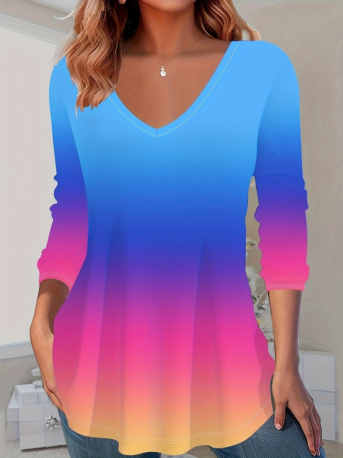 Geneieys | Camiseta de Manga Larga con Escote en V