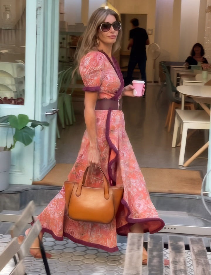 Eliett - Vestido Largo de Mujer Con Estampado Floral y Mangas Abullonadas