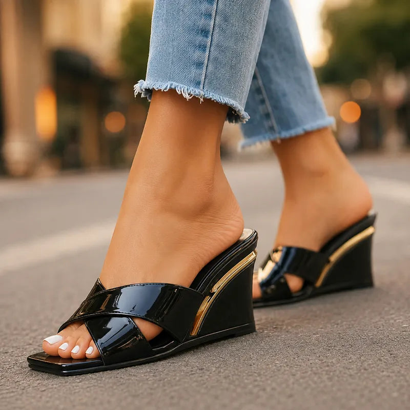 Axelle | Sandalias de Cuña Con Tiras Cruzadas