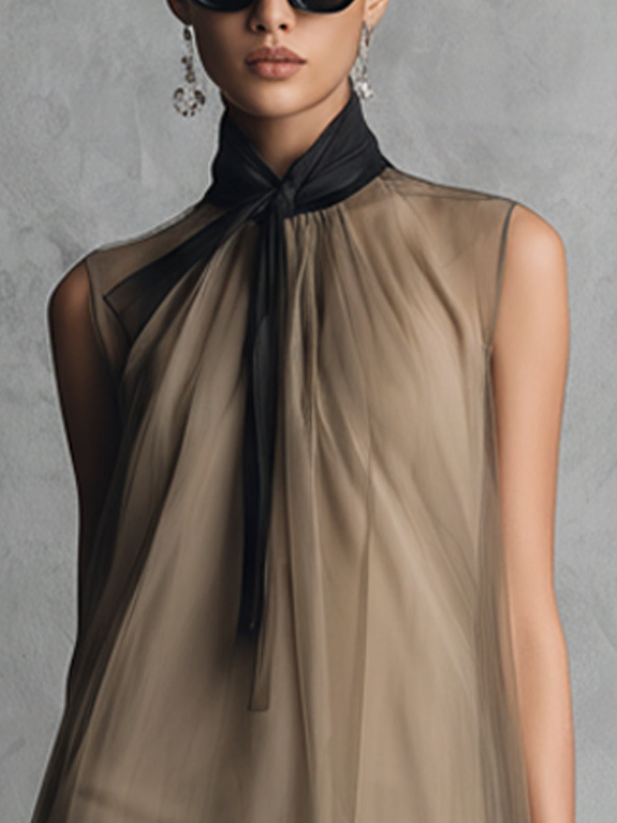 Yupha | Vestido MIDI Sin Mangas, De Cuello Alto Y Tejido Transparente