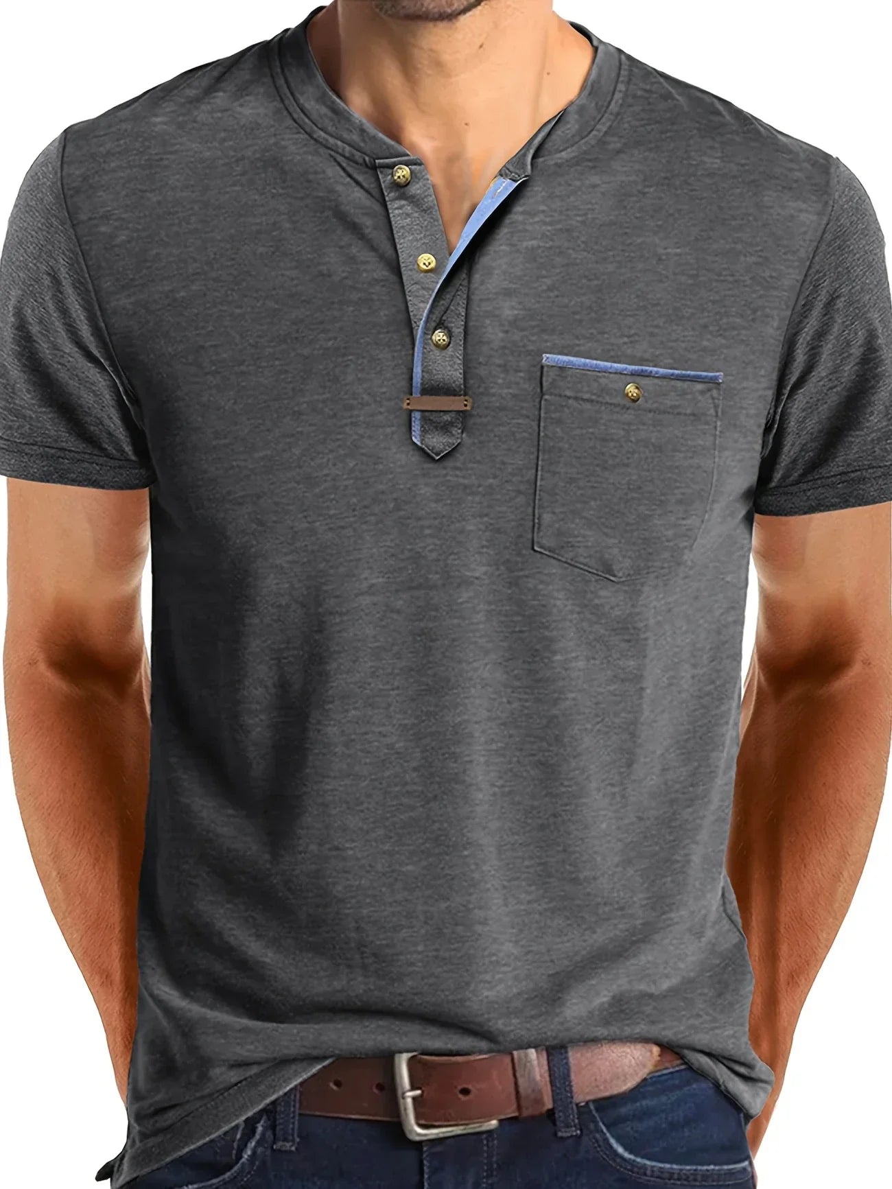 Saxon | Camiseta Henley de Manga Corta con Bolsillo