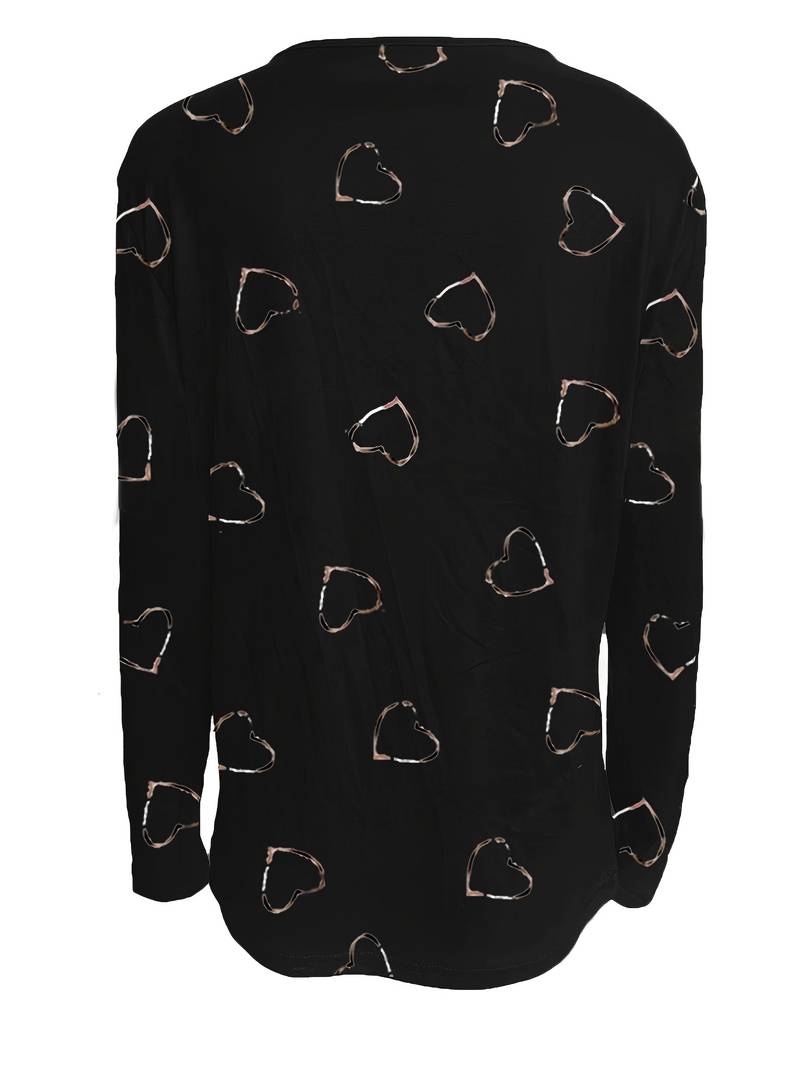 Romisha | Camiseta De Manga Larga Con Cuello Con Cremallera y Estampado De Corazones