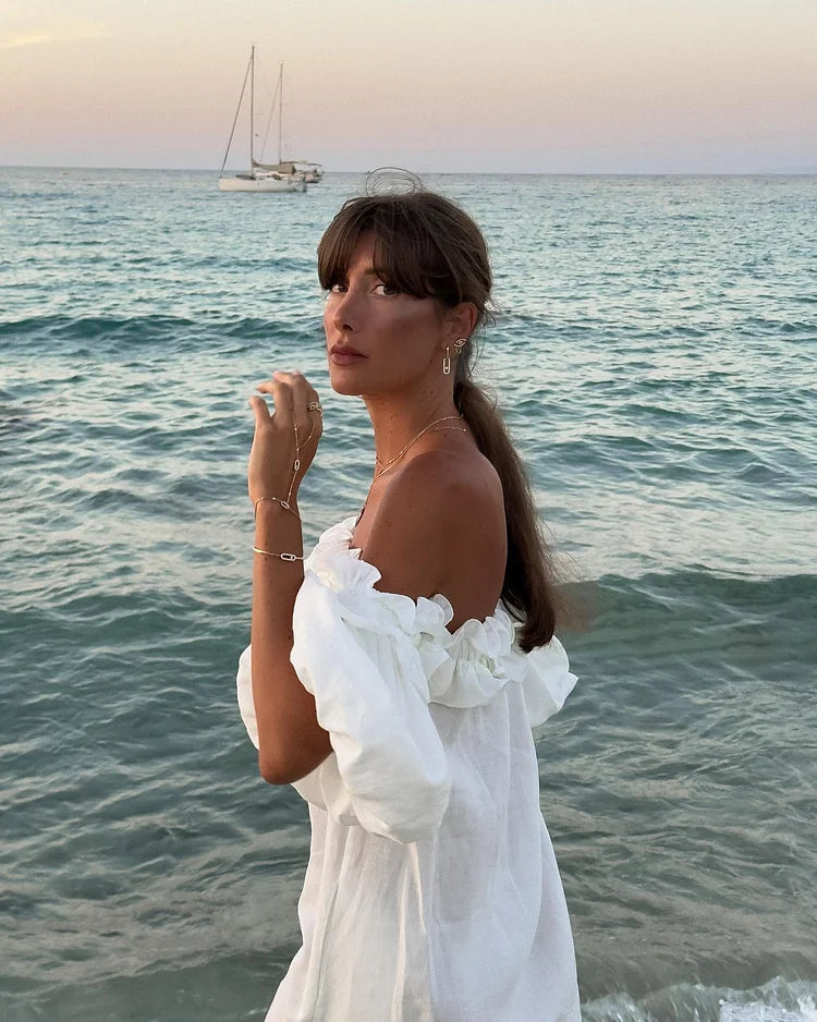 Francisca | Vestido Largo de Verano Con Volantes y Hombros al Aire