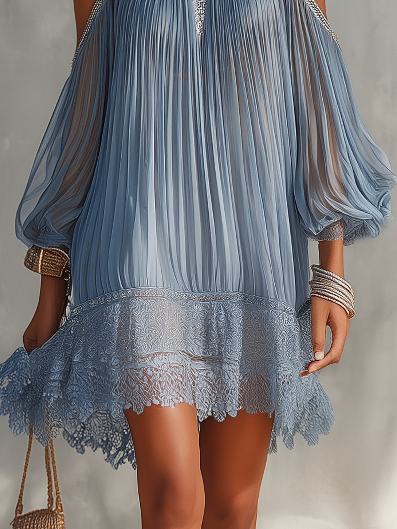 Viyana | Vestido Mini Plisado Con Hombros Descubiertos