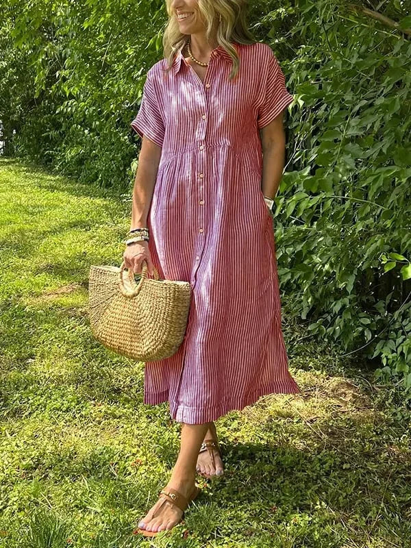 Samara | Vestido Camisero Rayado Con Botones