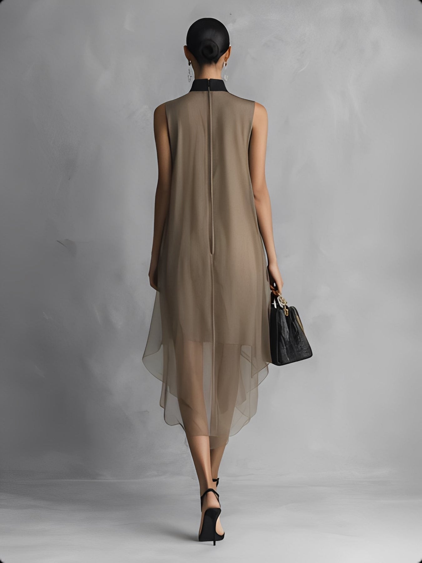 Yupha | Vestido MIDI Sin Mangas, De Cuello Alto Y Tejido Transparente