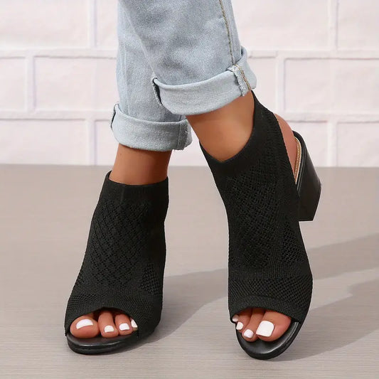 Velina | Sandalias de Talón Grueso de Punto Con Puntera Abierta