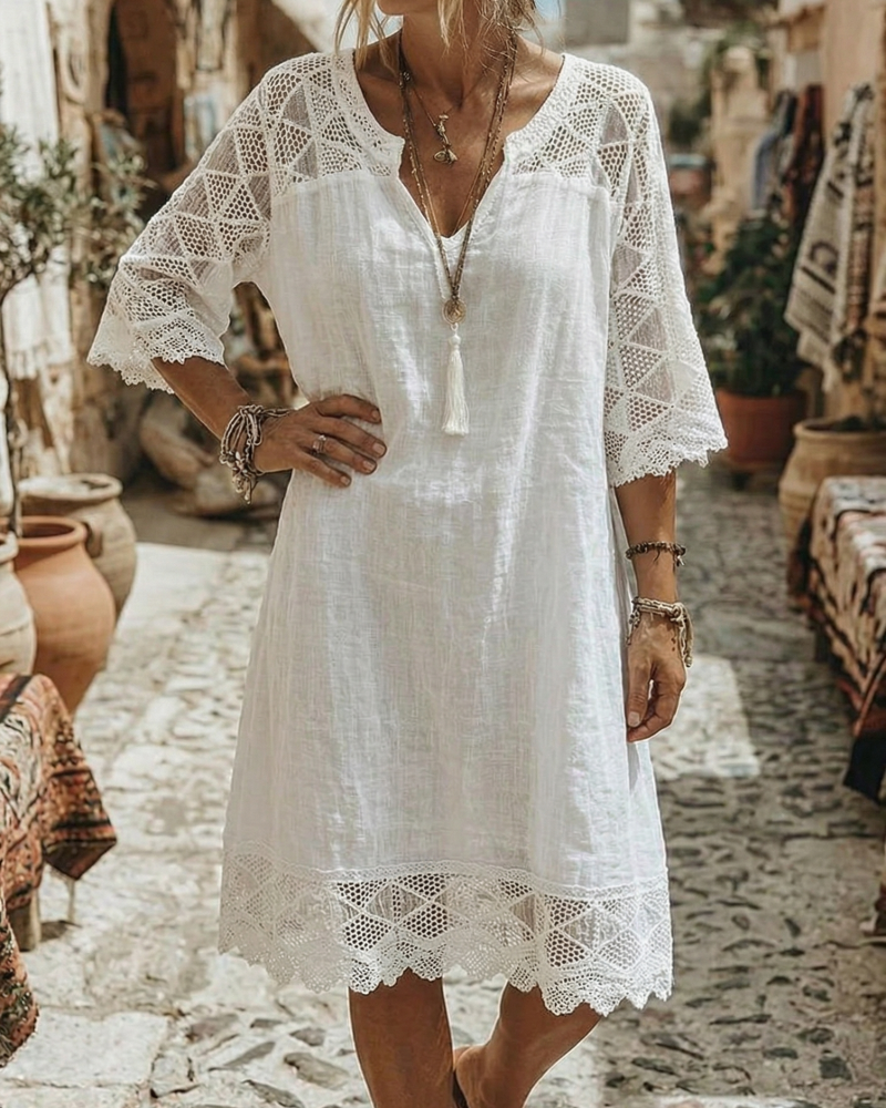 Kilina | Vestido Midi con Escote en V y Encaje