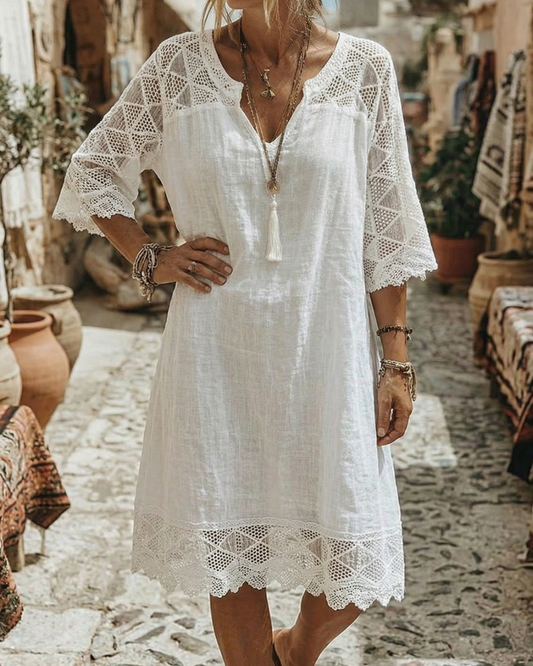 Kilina | Vestido Midi con Escote en V y Encaje