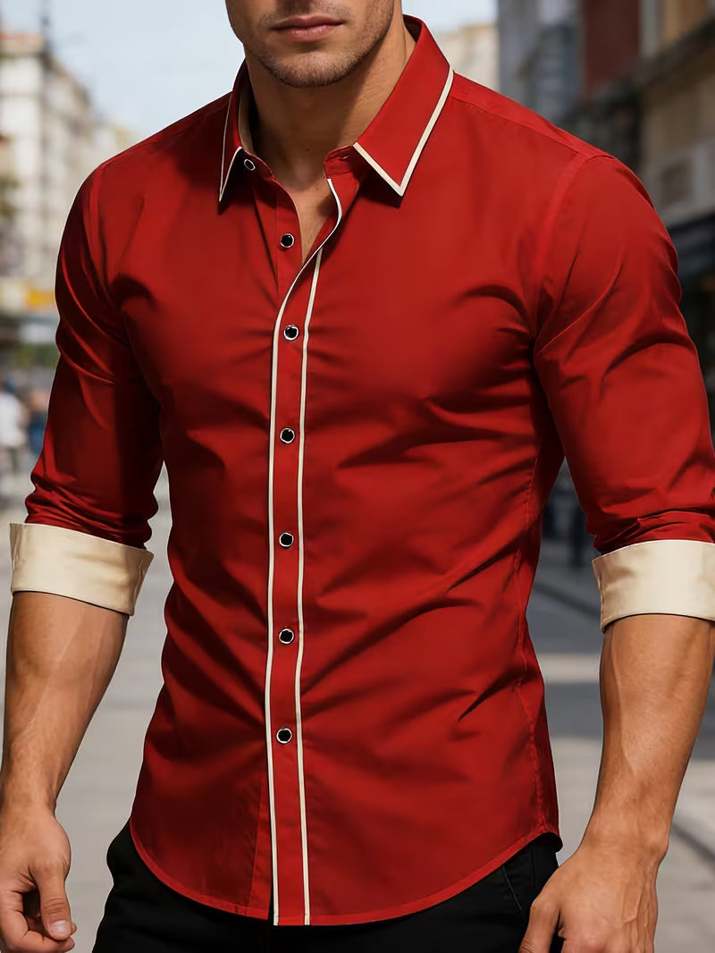 Daven | Camisa de Manga Larga con Ribete en Contraste