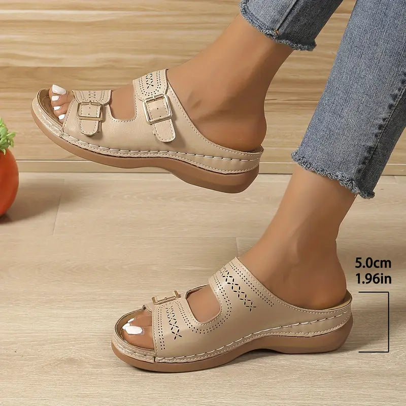 Eloisa - Sandalias de Cuña Con Doble Correa Ajustable y Aberturas