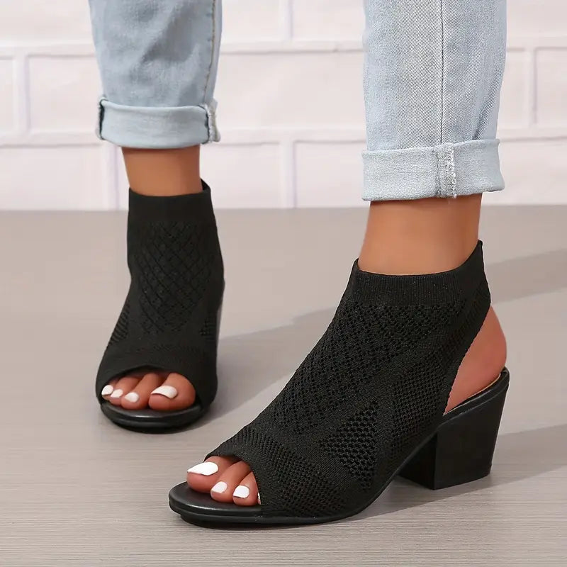 Velina | Sandalias de Talón Grueso de Punto Con Puntera Abierta