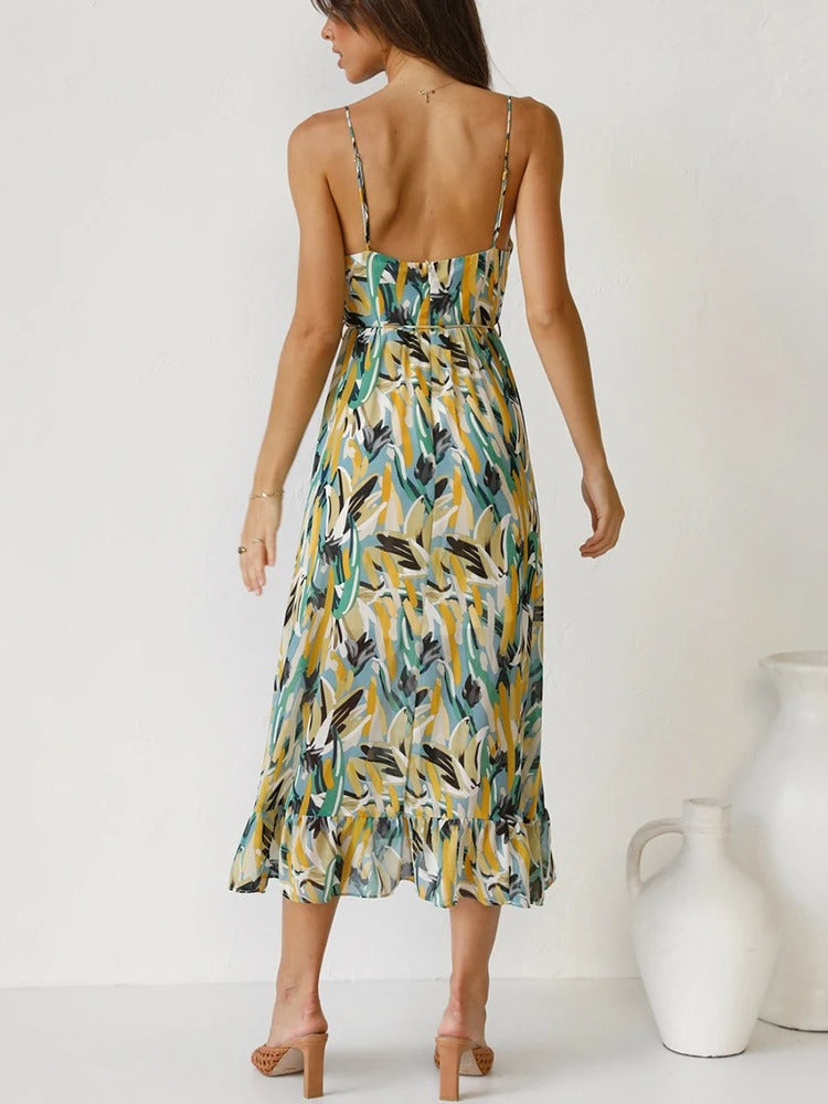 Emmeline | Vestido Midi Con Tirantes Finos Y Estampado