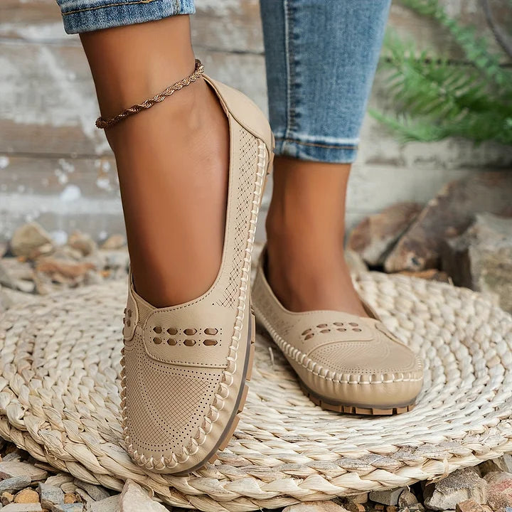 Gerdien | Mocasines Sin Cordones Perforados Para Mujer, Zapatos Planos Informales