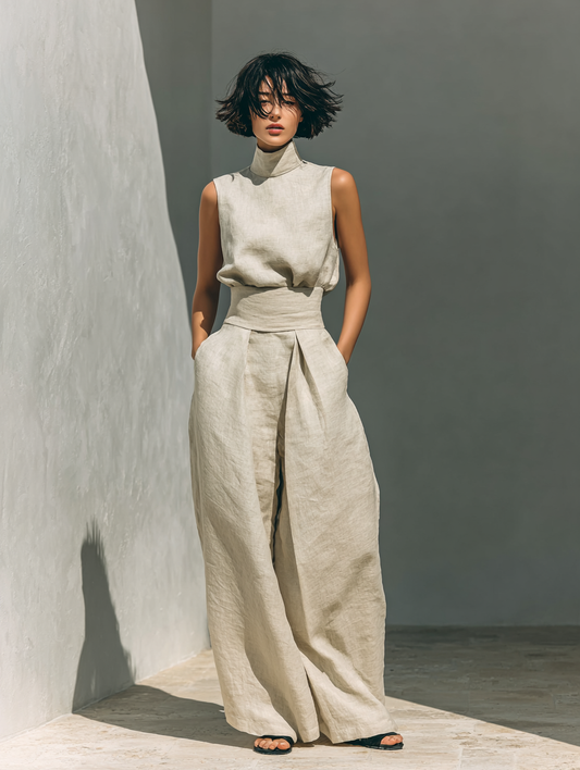 Vlatka - Conjunto Coordinado De Top Sin Mangas Con Cuello Alto Y Pantalones De Pierna Ancha