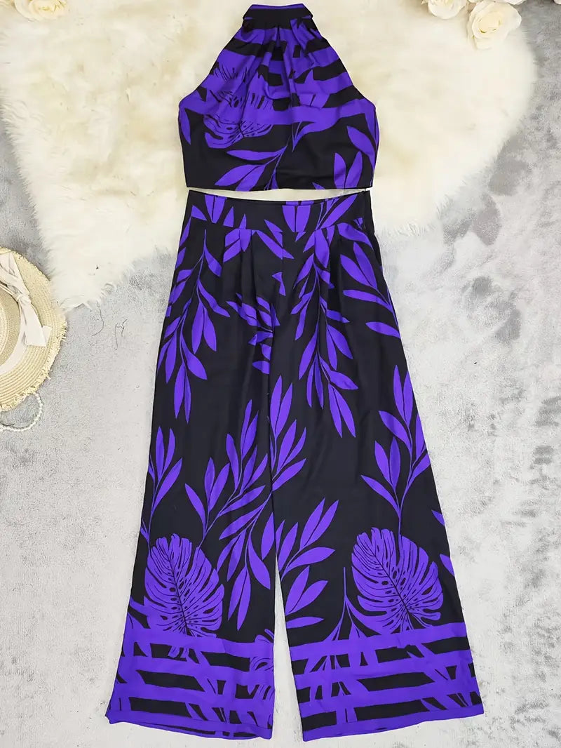 Zirina | Conjunto De Top Corto Con Cuello Halter Y Pantalón De Pierna Ancha