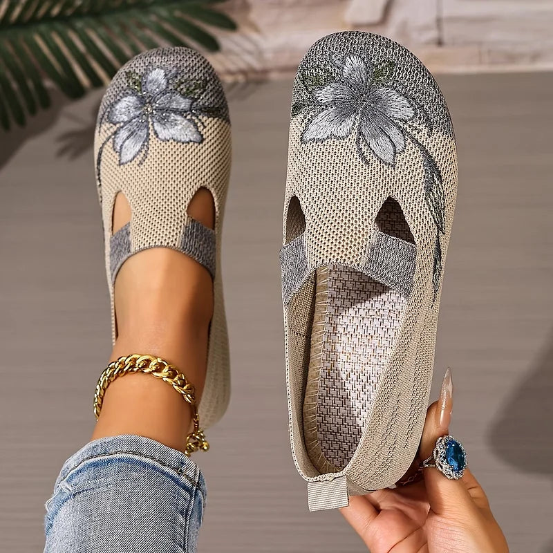 Martine | Zapatos Planos Sin Cordones de Malla Con Estampado Floral