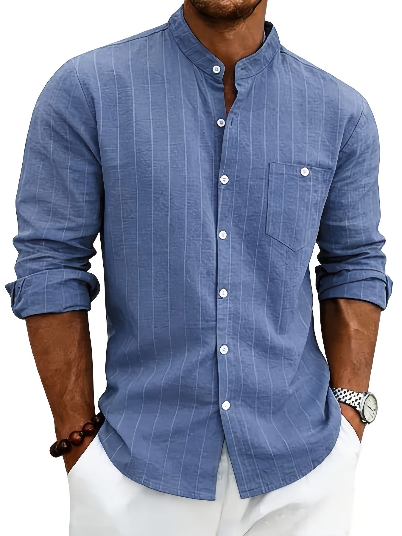 Leslie | Camisa De Rayas Con Cuello Mao