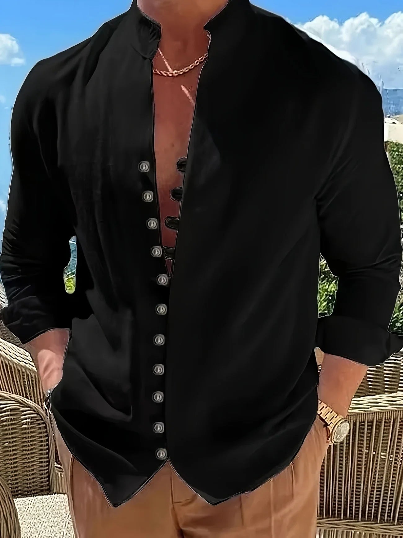 Shayne | Camisa De Hombre Con Cuello Alto Y Botones en La Parte Delantera
