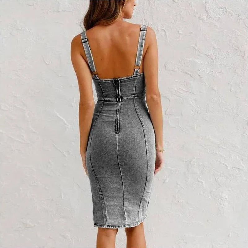 Janae | Vestido Denim Ajustado con Cremallera Frontal