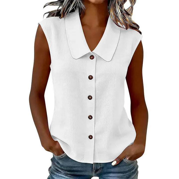 Chisato | Blusa Sin Mangas Con Cuello y Botones