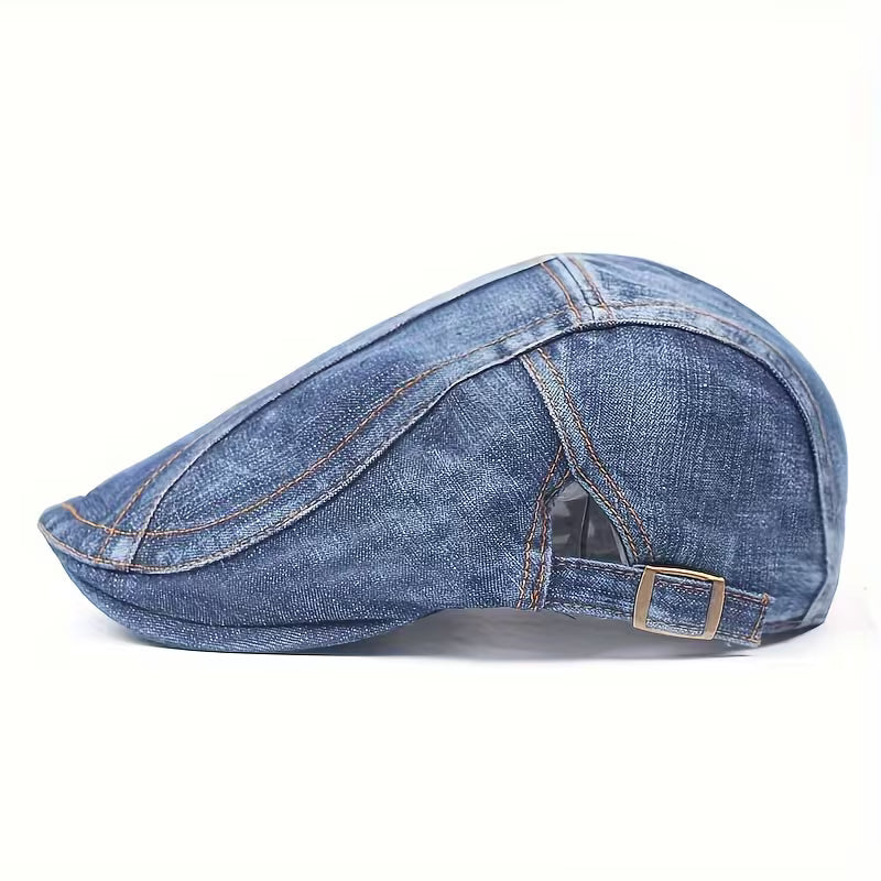 DenimCrown - Gorra Plana de Denim Ajustable Estilo «newsboy»