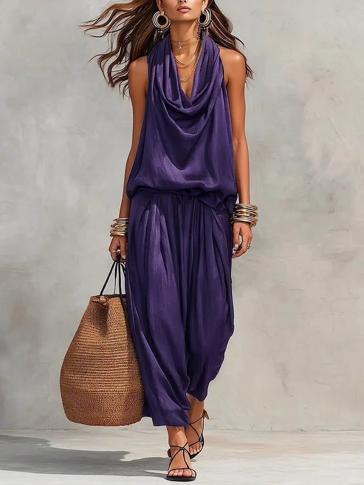 Katerina | Conjunto Drapado Cuello Halter Suelto
