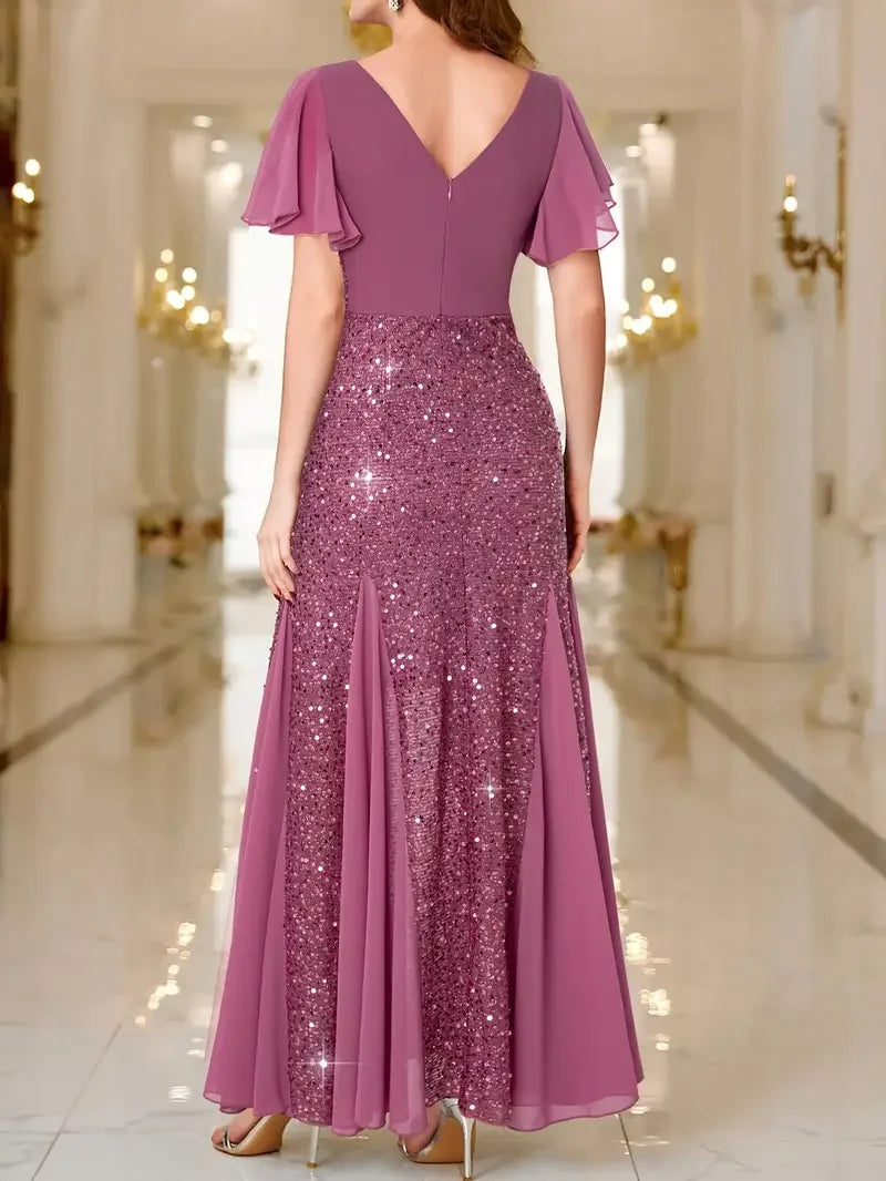 Hinrikka | Vestido Largo Con Mangas Con Volantes Y Lentejuelas