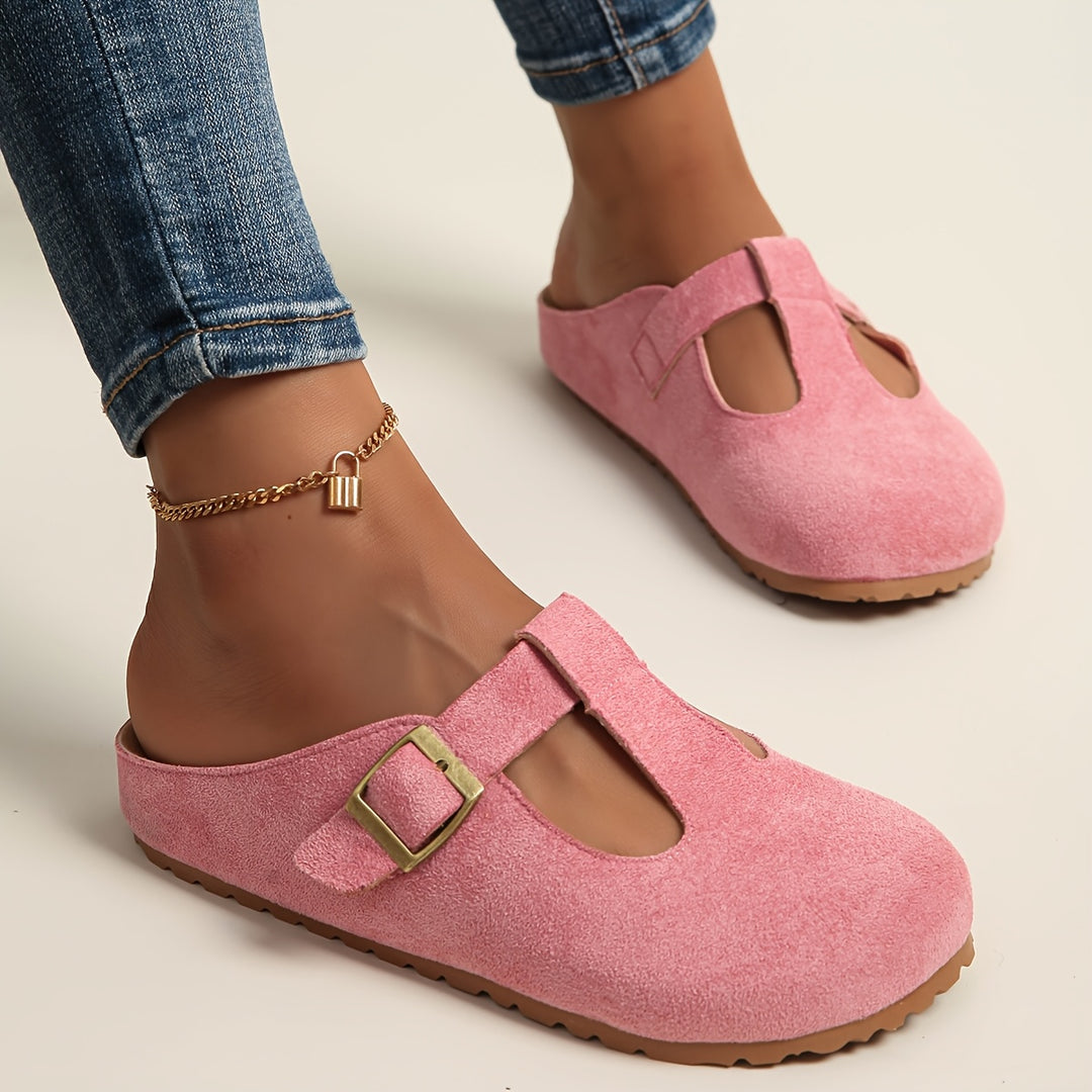 Helane | Zueco Slip On Ante Mujer Hebilla Tira