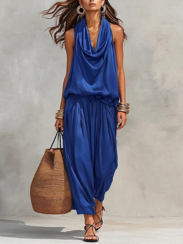 Katerina | Conjunto Drapado Cuello Halter Suelto