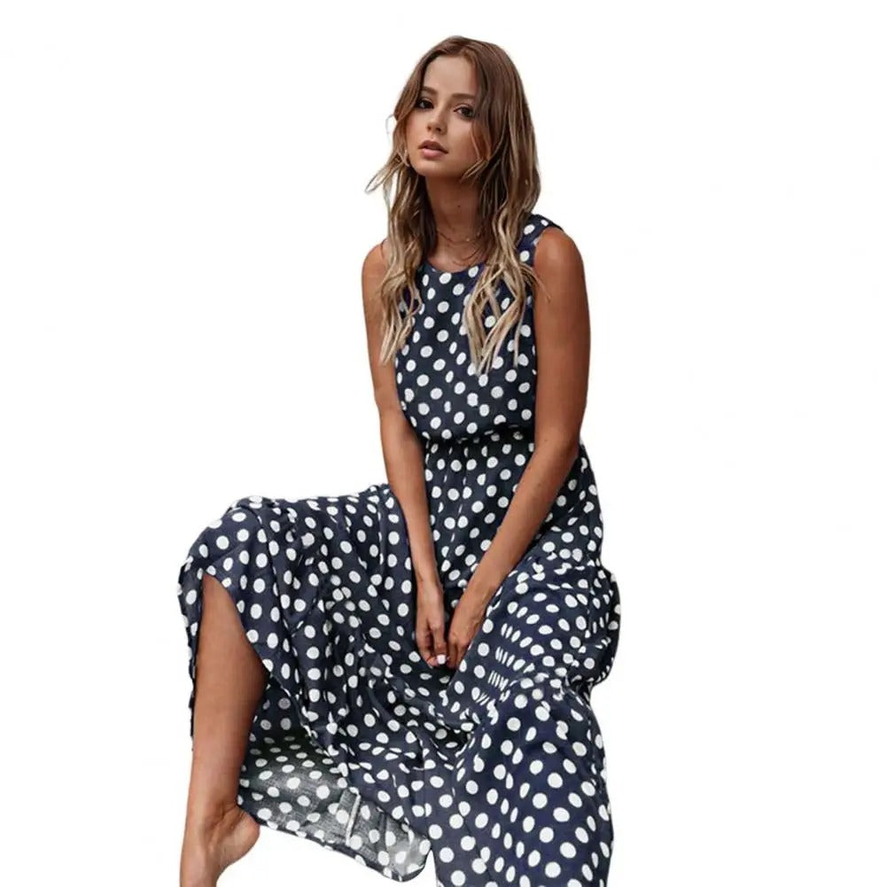 Laressa | Vestido Midi Sin Mangas de Lunares