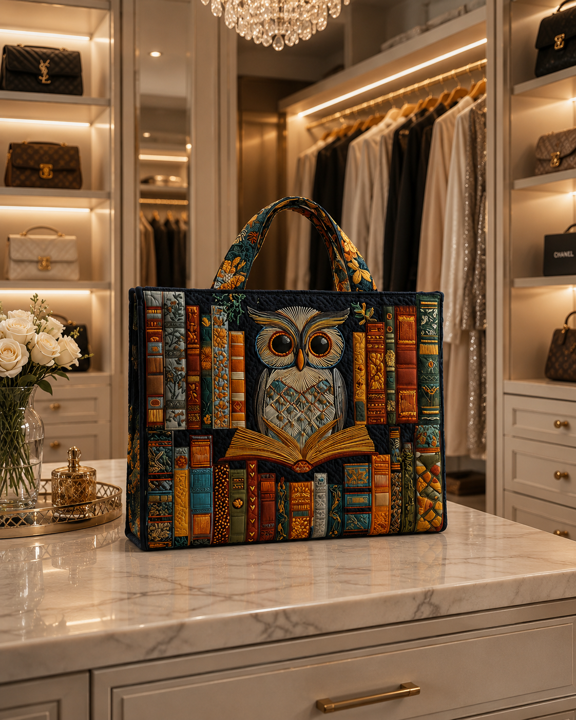 Tyliana | Bolso Tote Acolchado Con Estampado De Búho Y Libro