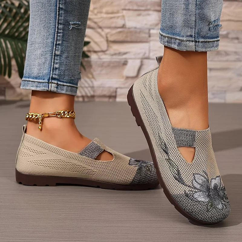 Martine | Zapatos Planos Sin Cordones de Malla Con Estampado Floral