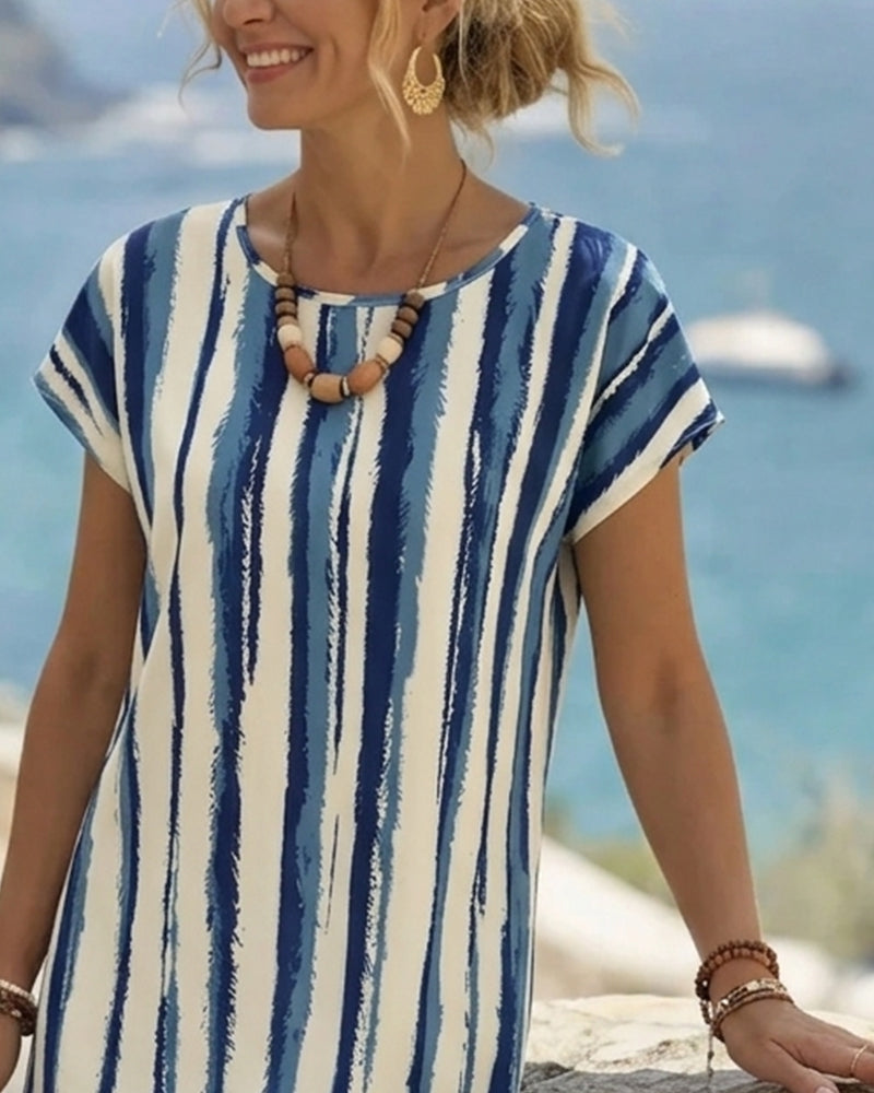 Sherrien | Vestido de Manga Corta con Rayas Verticales