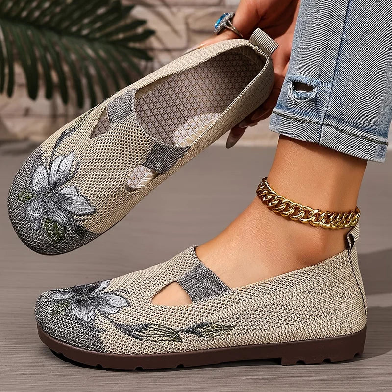 Martine | Zapatos Planos Sin Cordones de Malla Con Estampado Floral
