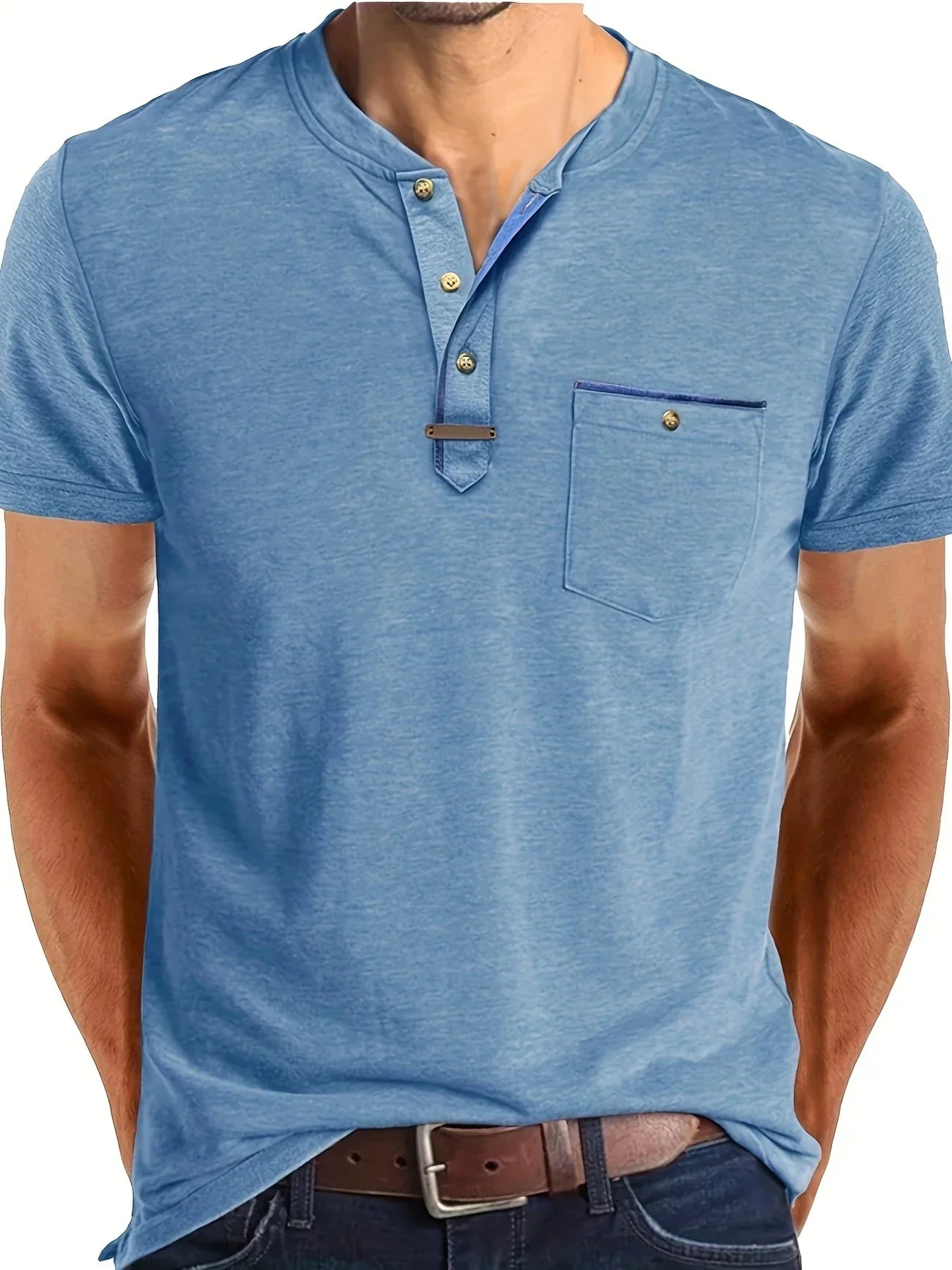 Saxon | Camiseta Henley de Manga Corta con Bolsillo