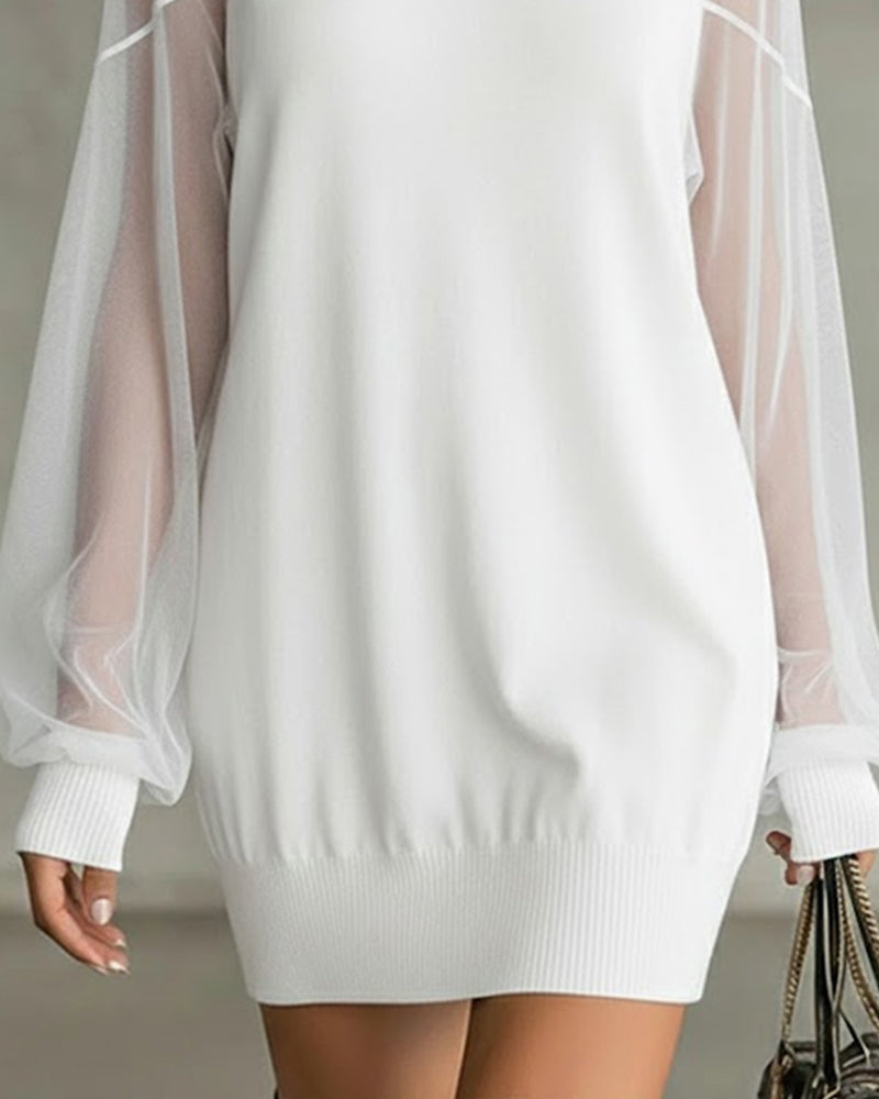 Yenaya | Vestido Mini de Punto Con Mangas Farol Transparentes