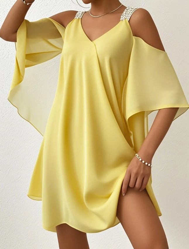 Lilliana | Minivestido Swing de Gasa Con Hombros al Aire