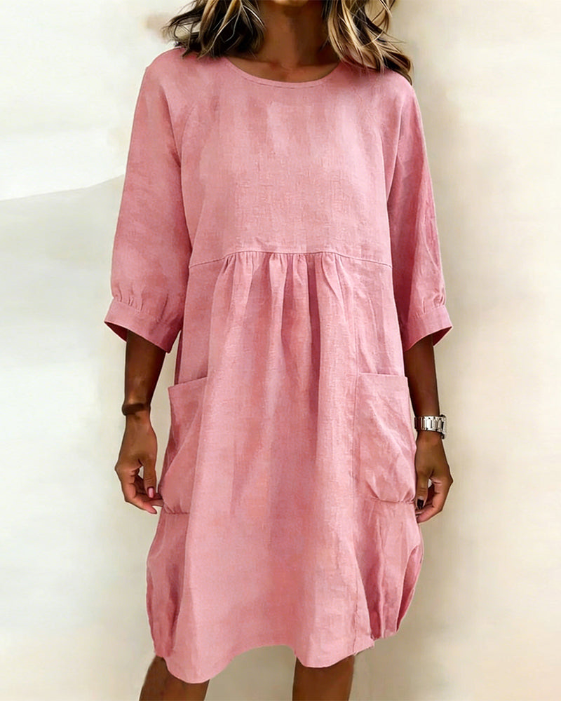 Maleesha - Vestido MIDI De Corte Holgado Con Mangas Anchas Y Bolsillos Delanteros
