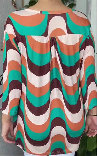 Nahikari | Túnica Estampada Cuello V Manga Tres Cuartos