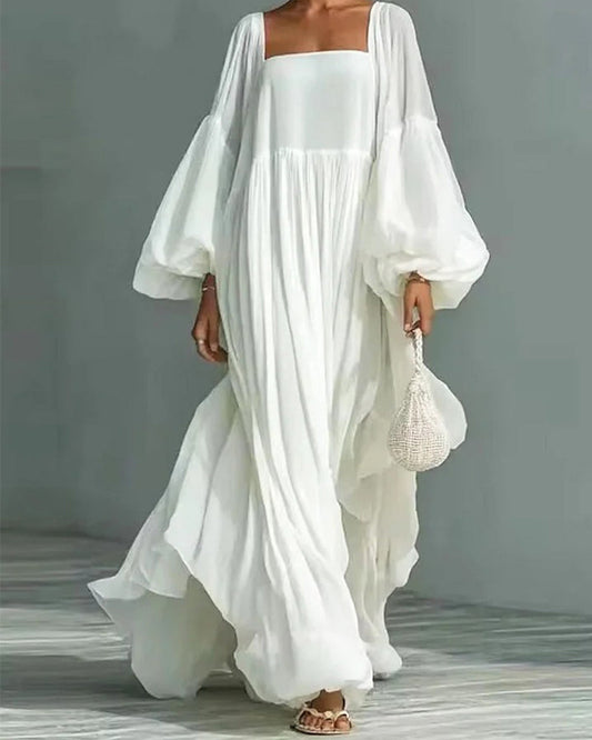 Nunila | Vestido Largo Con Cuello Cuadrado Y Mangas Abullonadas