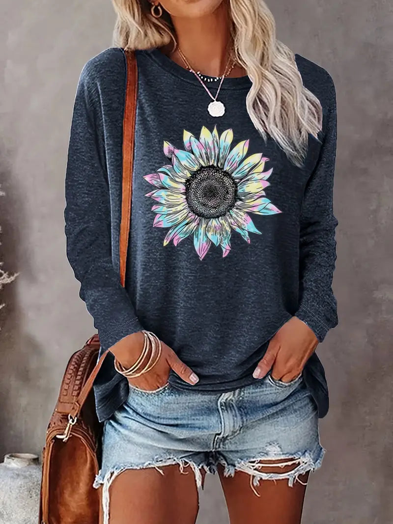 Levine | Camiseta Túnica de Manga Larga con Girasol