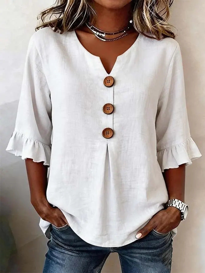 Daphette | Blusa con Botones y Mangas Voladas