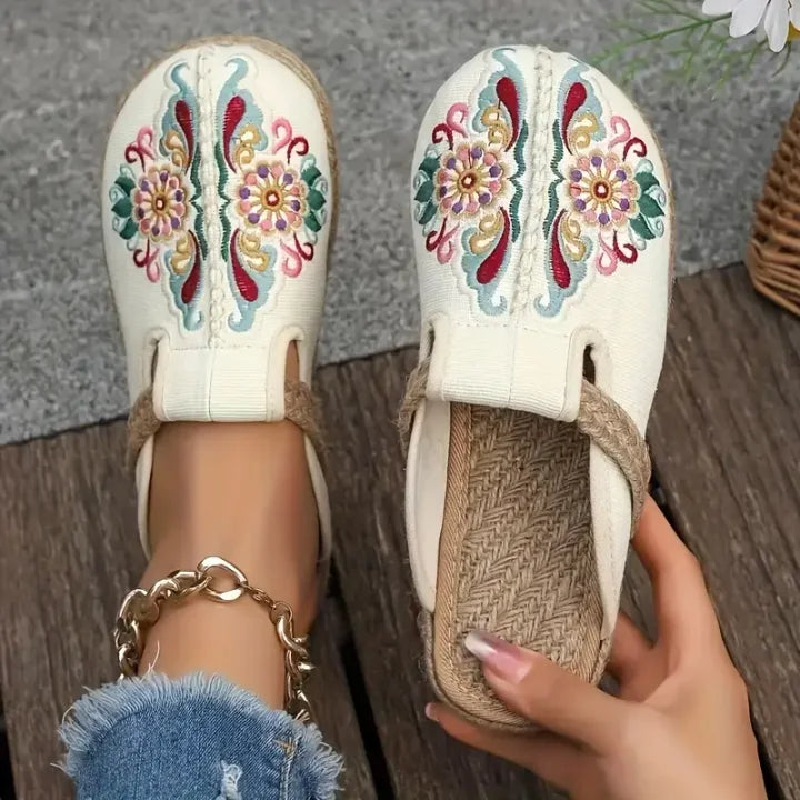 Katy | Zapatillas tipo Mules de Algodón Con Estampado Floral Hechas a Mano