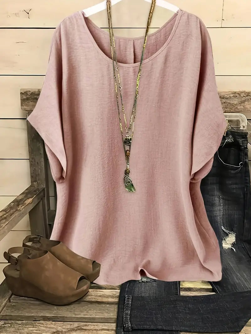 Dilek | Blusa Holgada Manga Corta Cuello Redondo