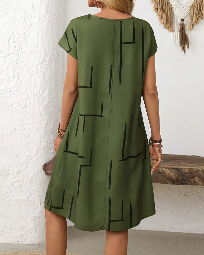 Ainee | Vestido Estampado Cuello Redondo Manga Corta