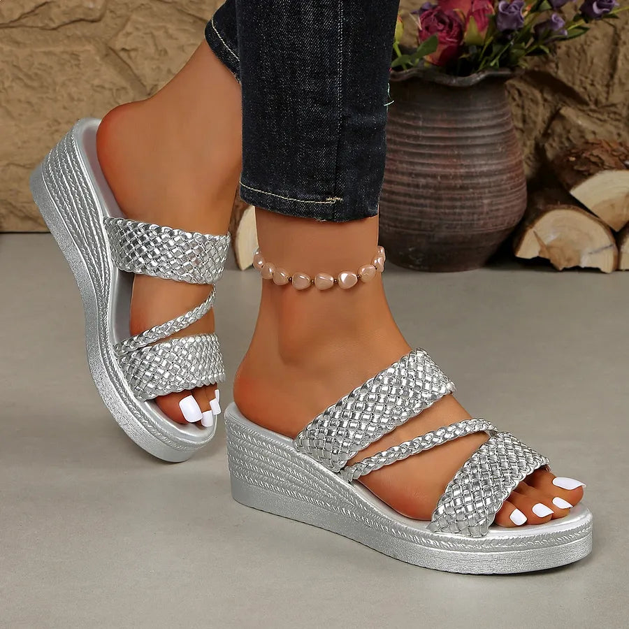 Kalwina - Sandalias de Cuña Con Plataforma y Tiras Trenzadas